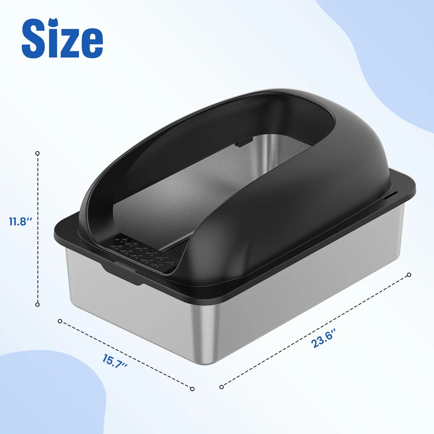 Stainless Steel Cat Litter Box With Lid For Large Cats Scoop Mat Included