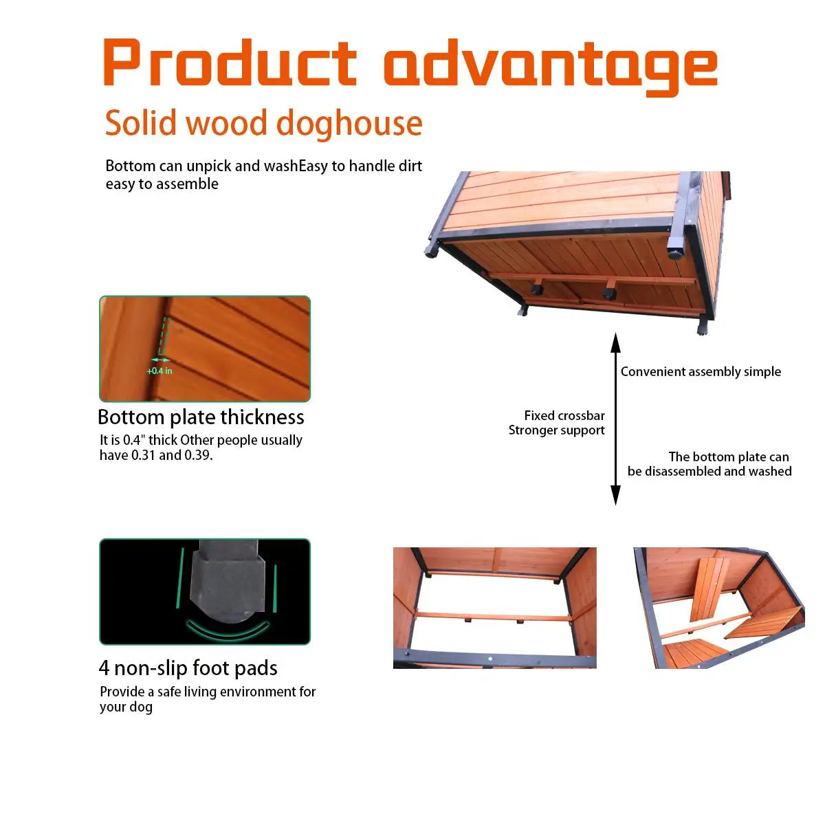 Solid Wood Large Dog House With PVC Roof Weatherproof