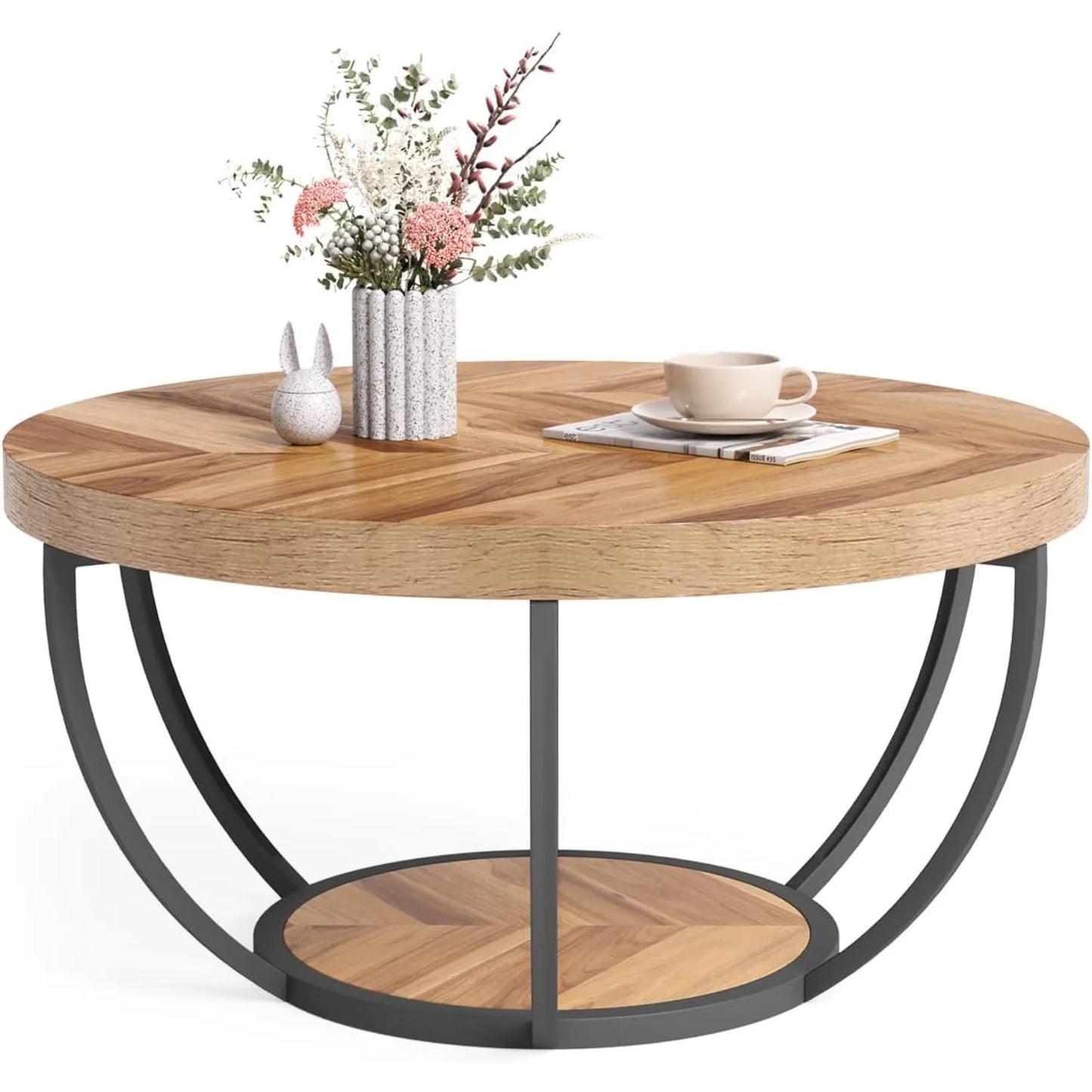 Little Tree Round Coffee Table With Open Storage 2 Tier