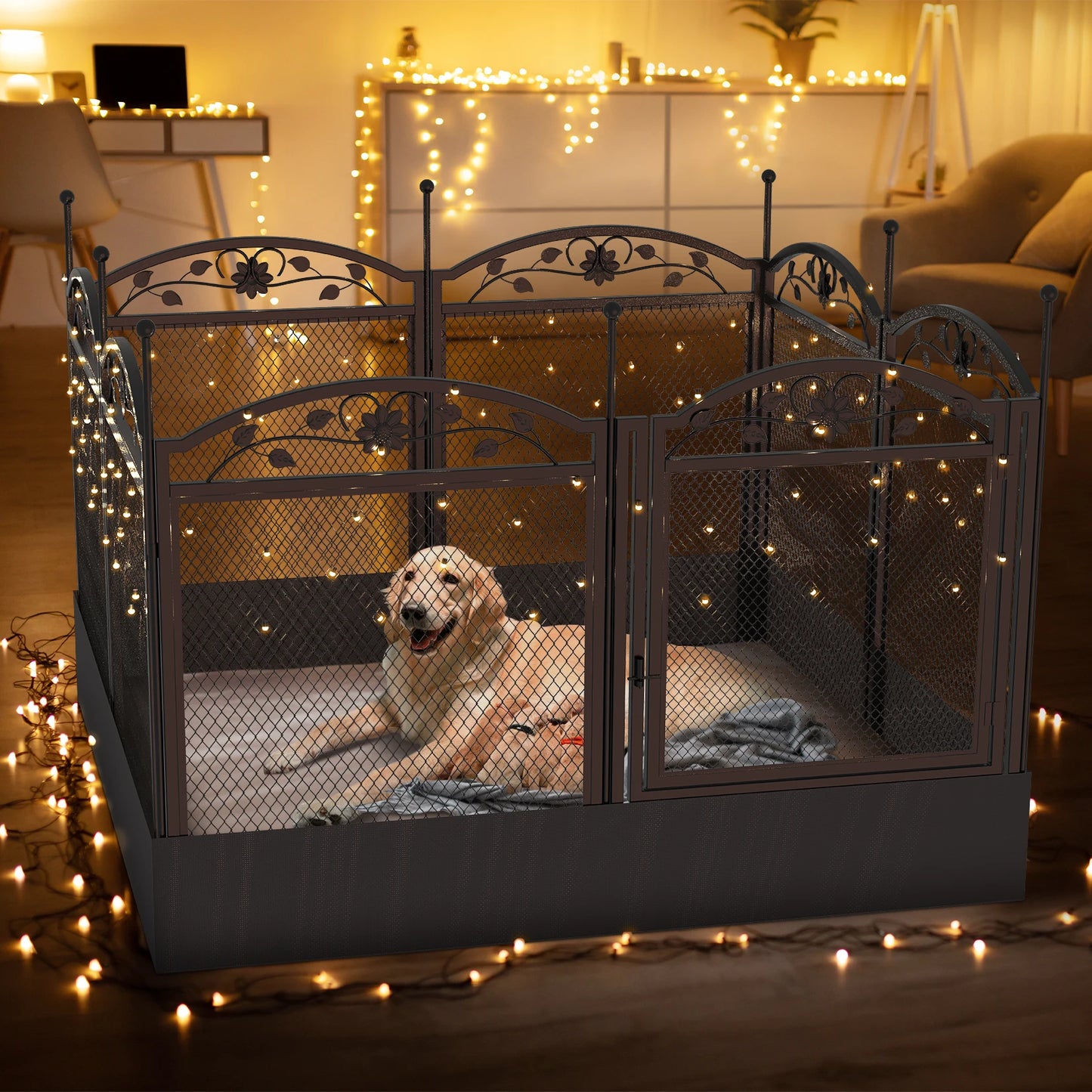 BINGOPAW Foldable Metal Dog Playpen With Gate And Whelping Box