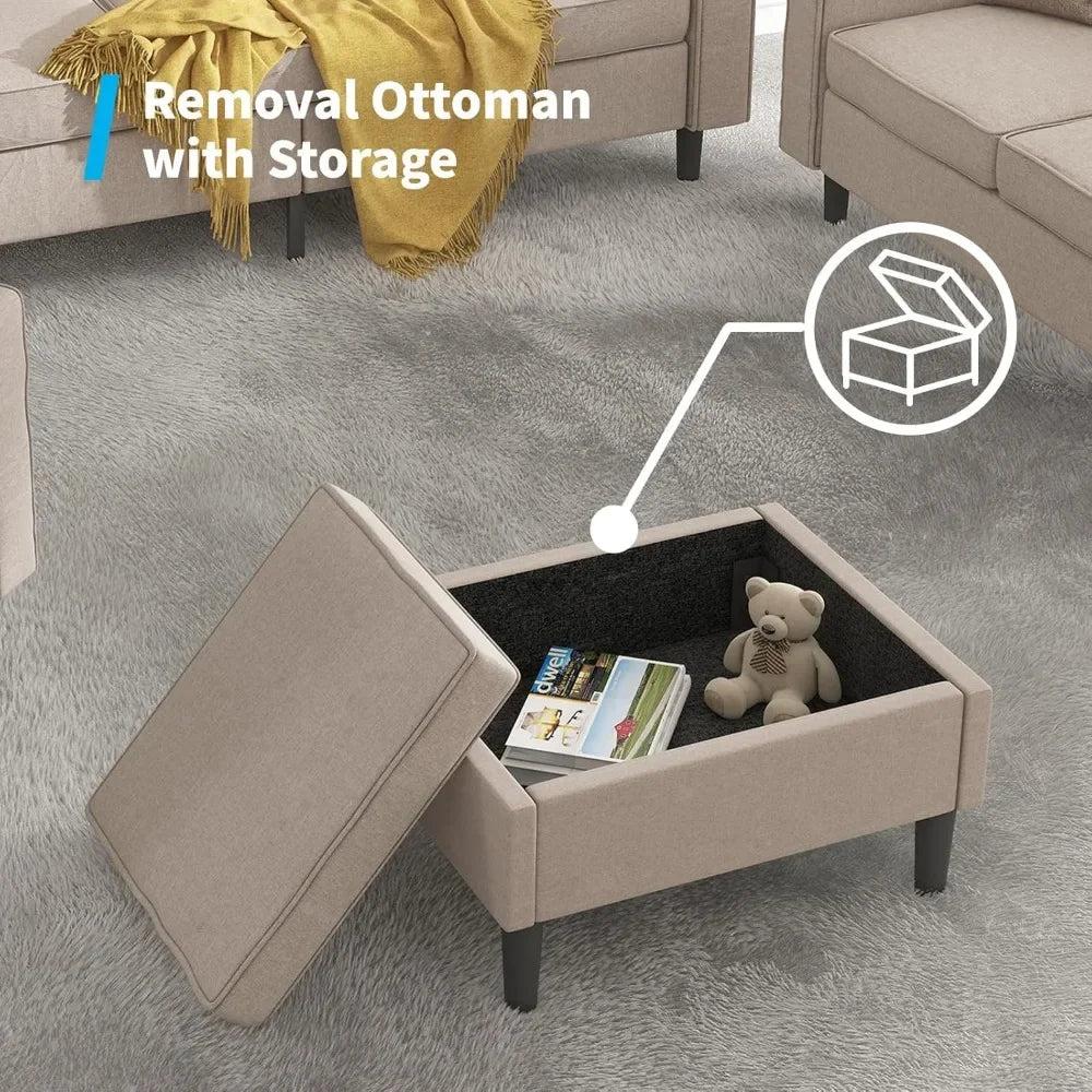 Sectional L Shaped Sofa Set 3Plus2Plus1Ottoman Living Room Furniture