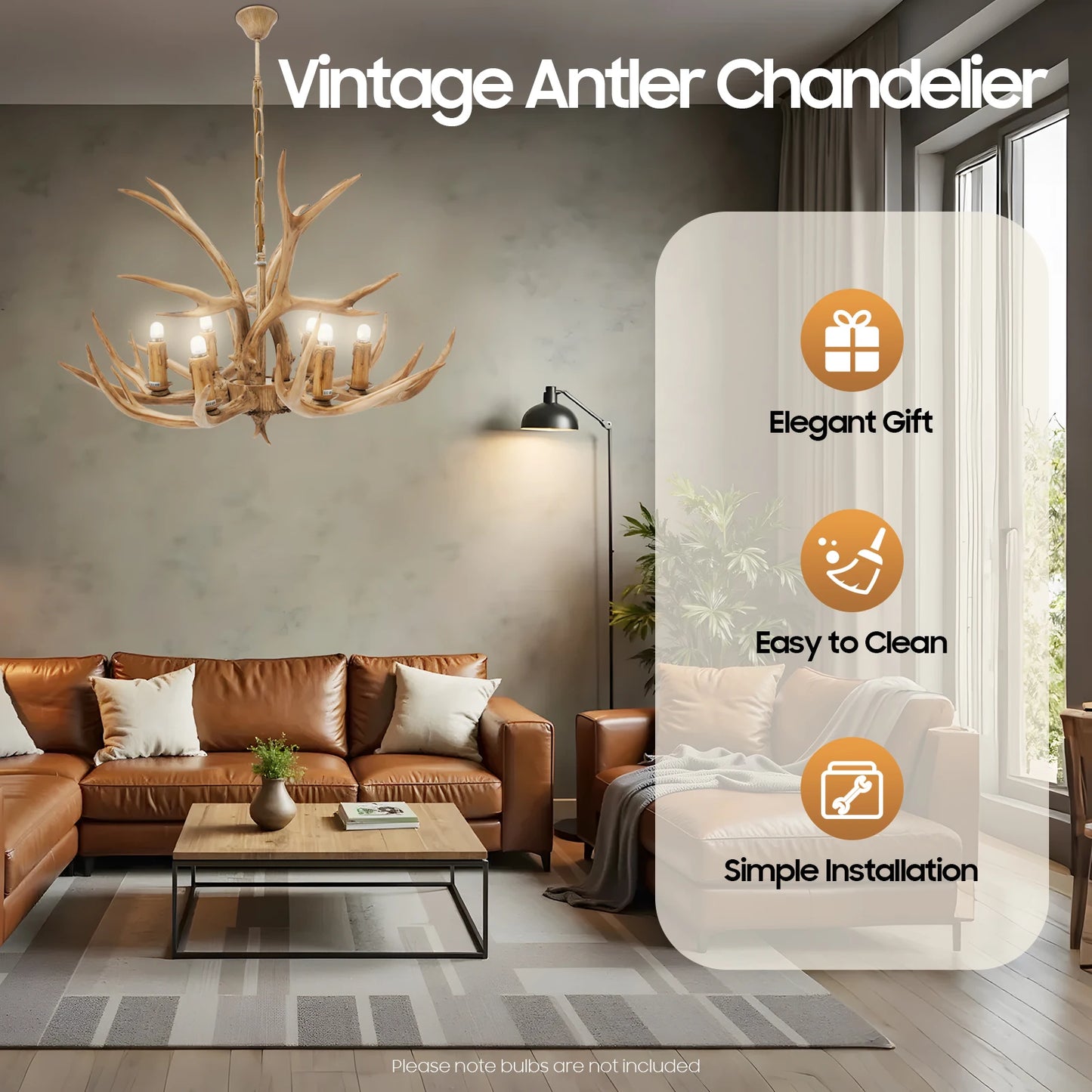 110V Resin Deer Antler Ceiling Light Six Light Chandelier Retro