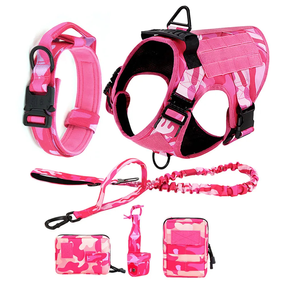 Military Pink Camouflage Dog Harness For Large And Medium Dogs