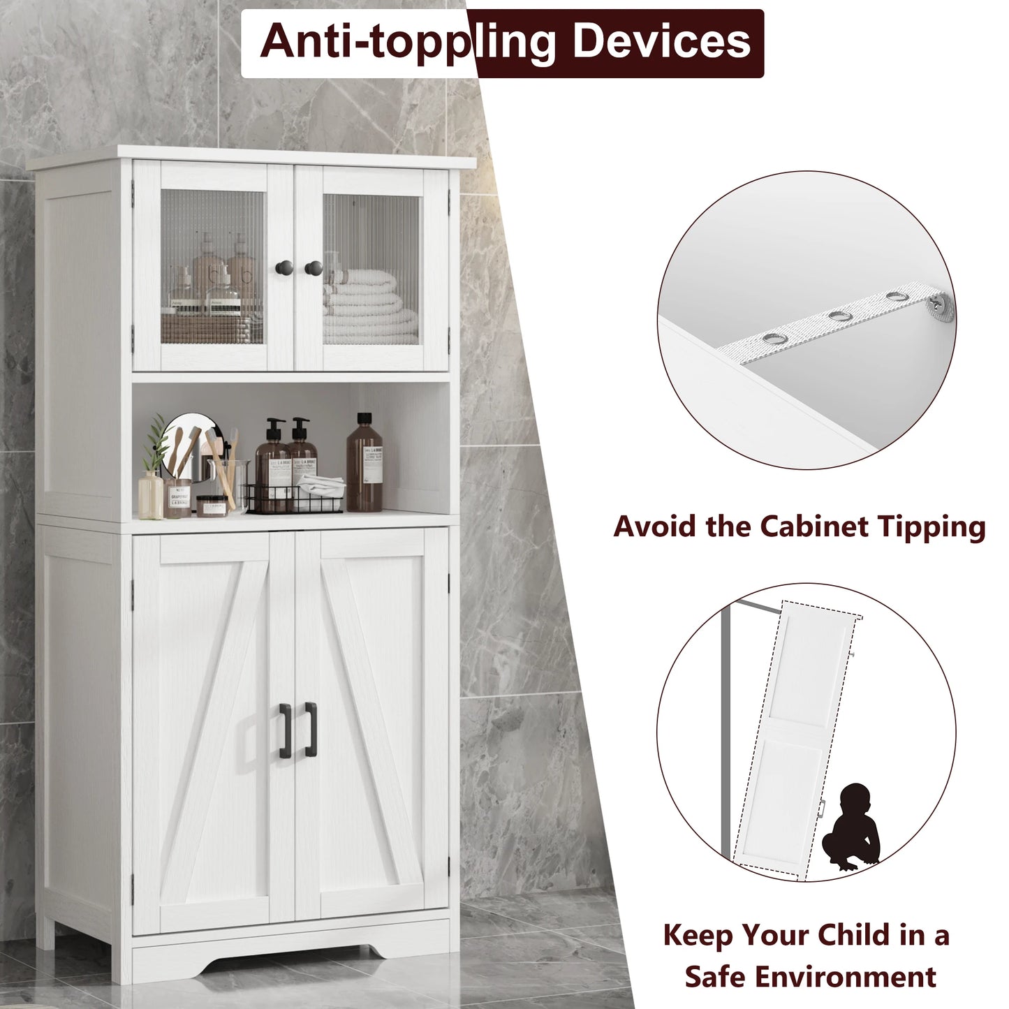 HobbyLane Free Standing Kitchen Pantry Cabinet With Four Doors
