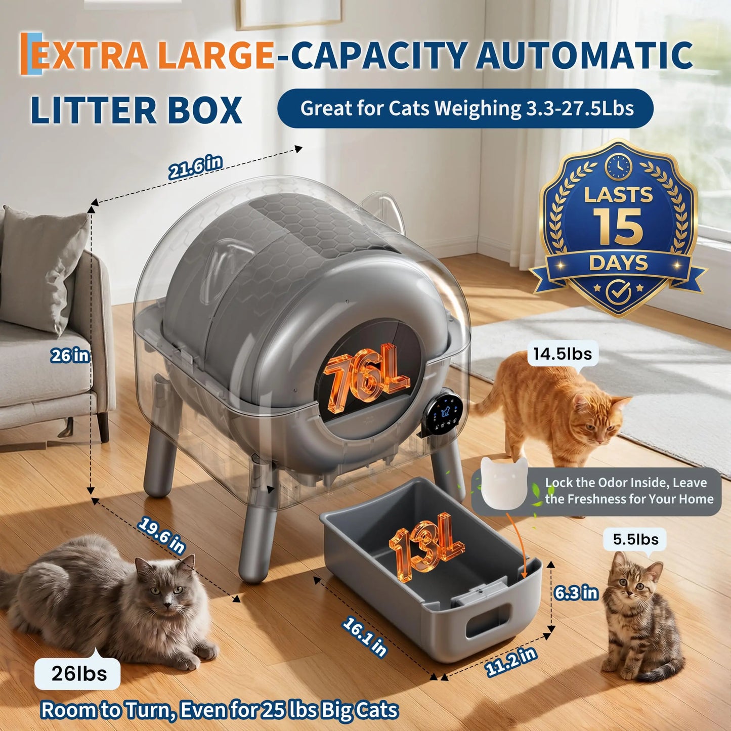 HiMISS Automatic Self Cleaning Cat Litter Box App Controlled