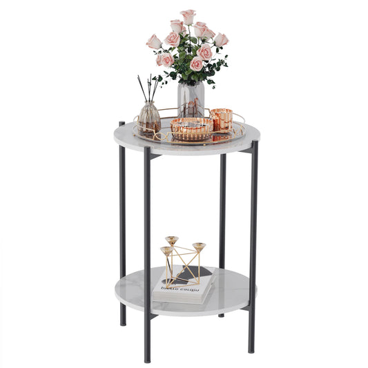 Wisfor Glossy Sintered Stone End Table With Black Metal Frame