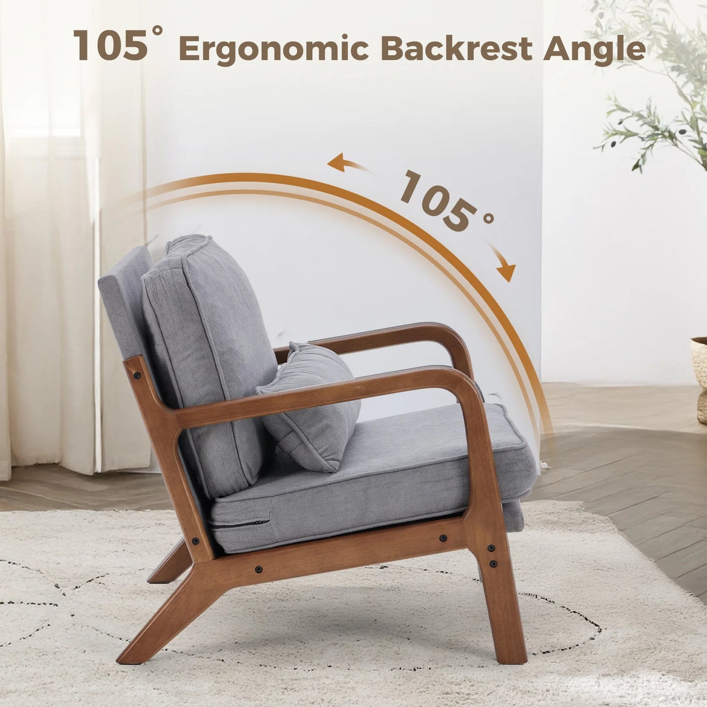 JHK Mid Century Modern Wooden Frame Chair With Armrests