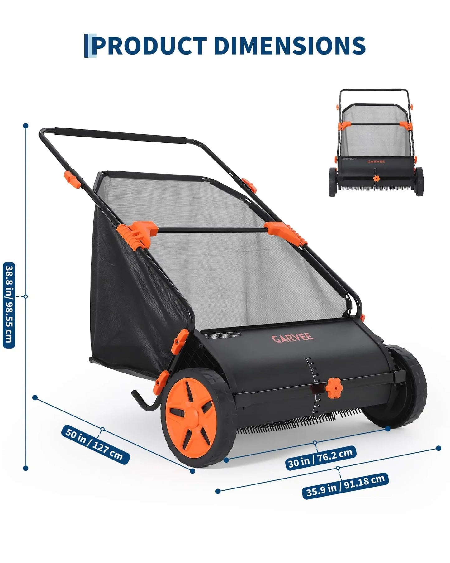 Studyset Heavy Duty Push Lawn Sweeper Mesh Bag Adjustable Height
