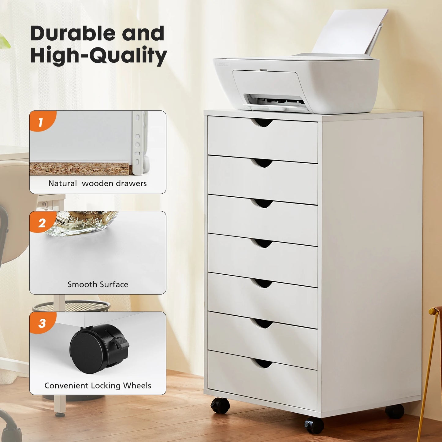 JHK Seven Drawer Chest Nightstand Storage Cabinet On Wheels
