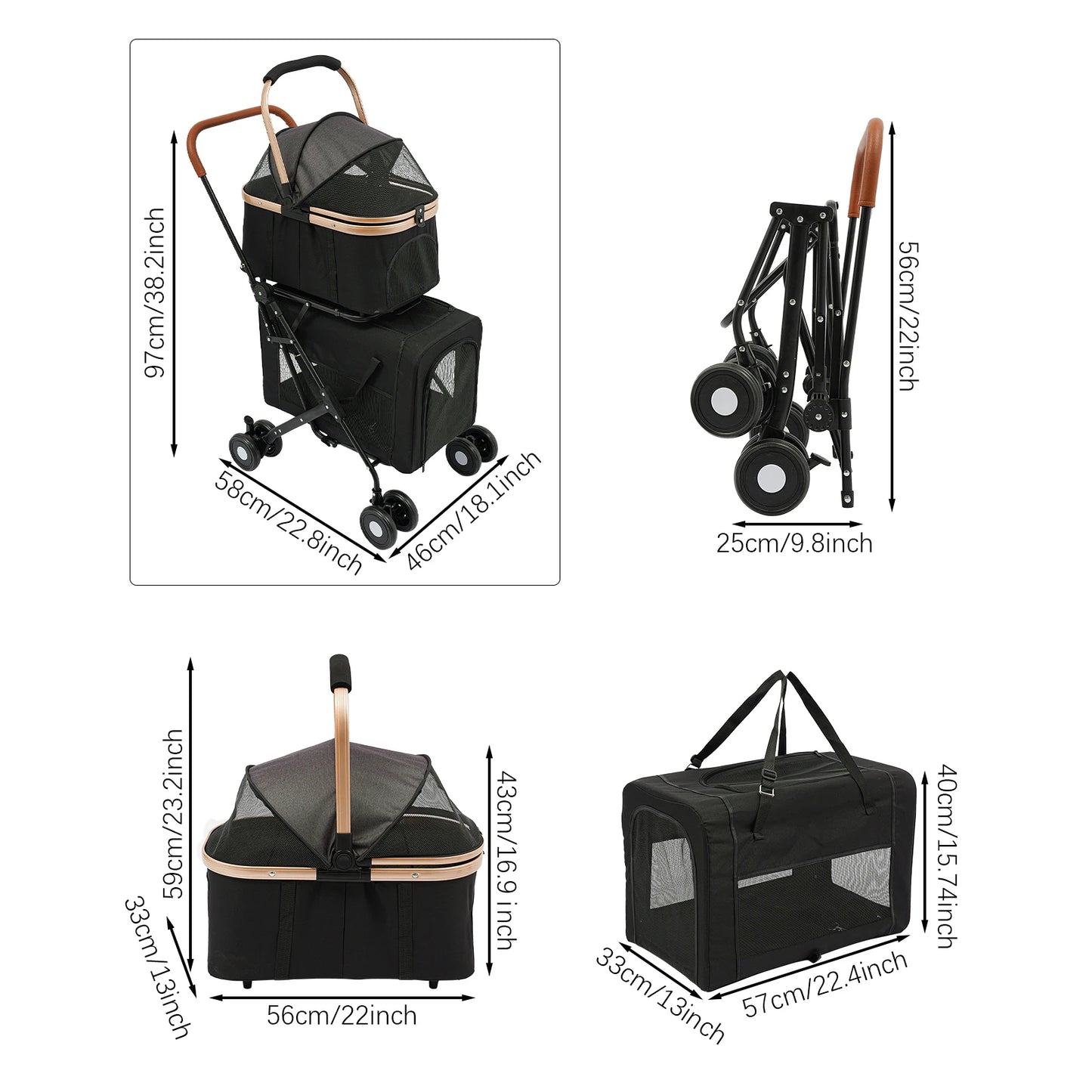 Detachable Double Layer Pet Stroller For Two Small Pets