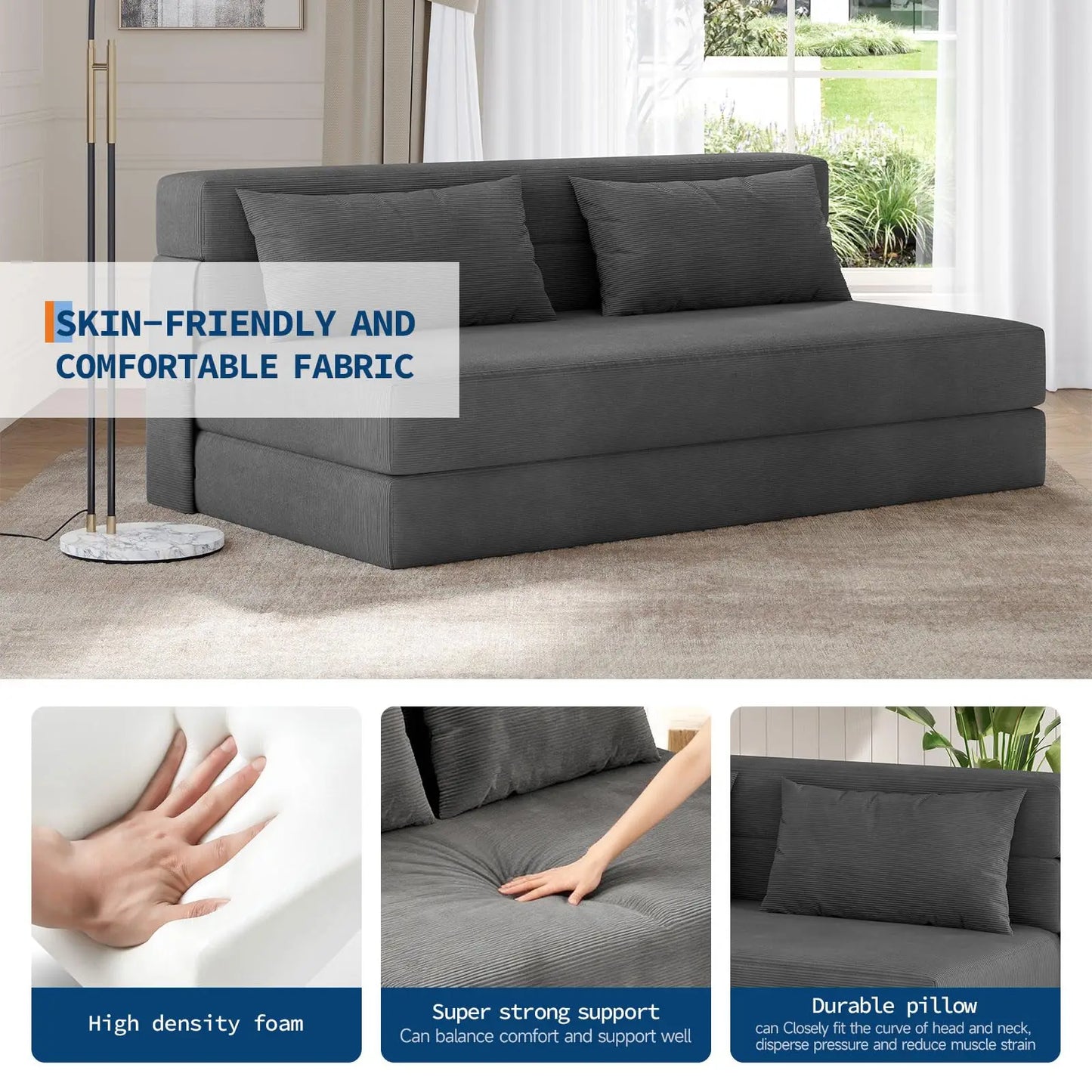 HobbyLane 4-in-1 Folding Sofa Bed Convertible Corduroy Loveseat