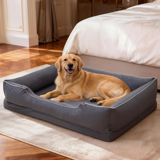 BORWART Orthopedic Dog Bed With Bolster Sides Waterproof Removable Cover