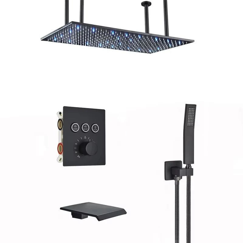 Wanmivezlo LED Brass Rainfall Shower Head Wall Mounted