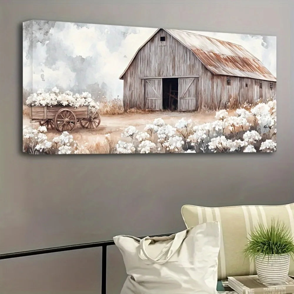 Roadside Barn Poster Farmhouse Wall Art With Floral Landscaping Pine Frame