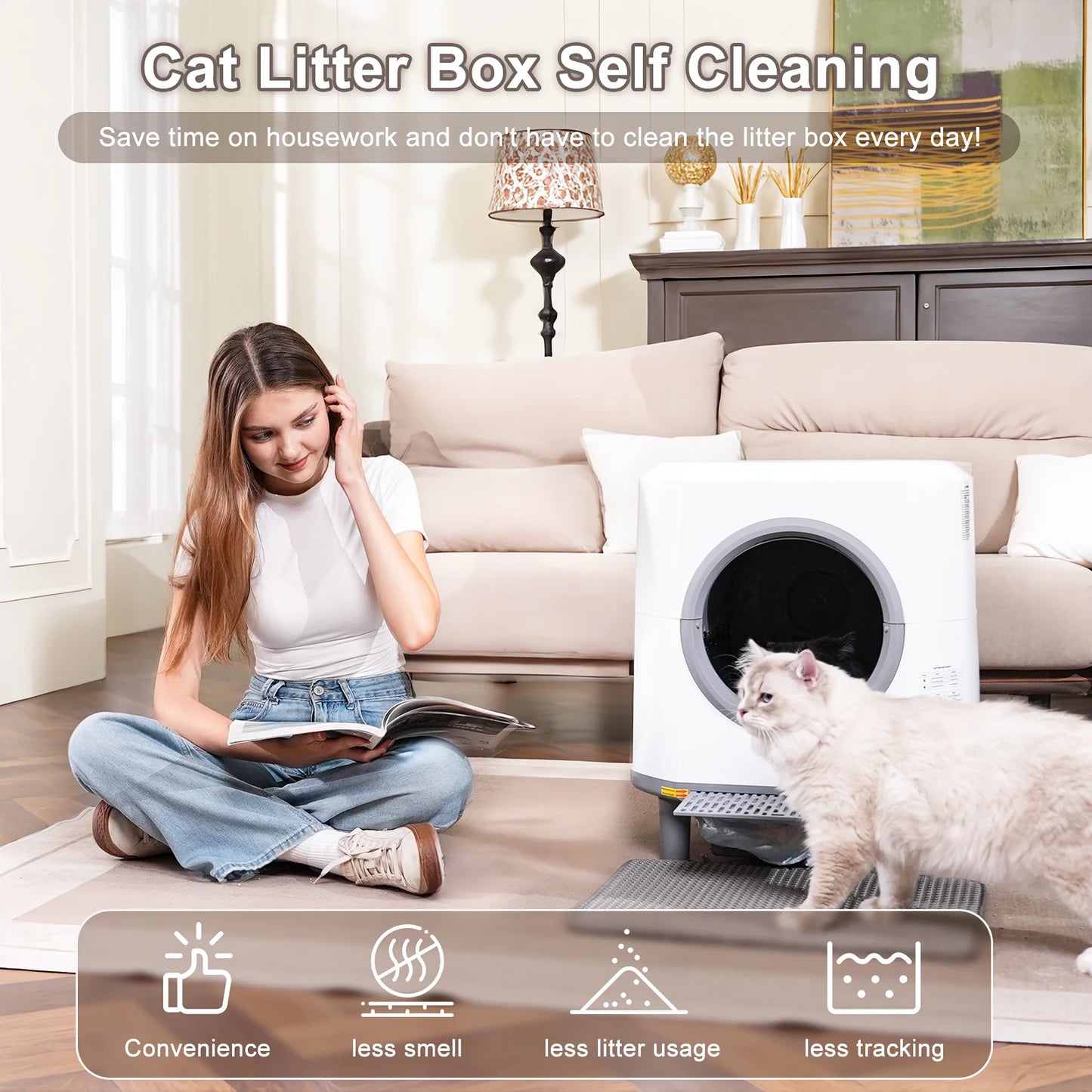 Automatic Self Cleaning Litter Box With App Control Odor Control Safety Sensor