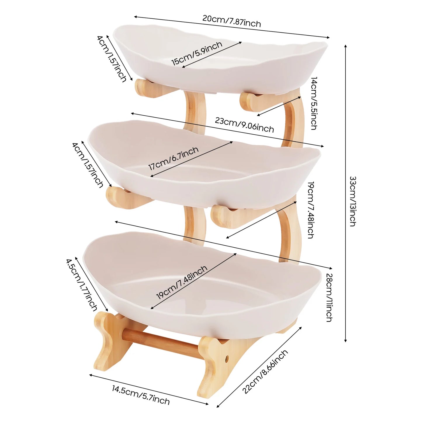 3 Tier Fruit Plate With Bamboo Stand For Party Desserts