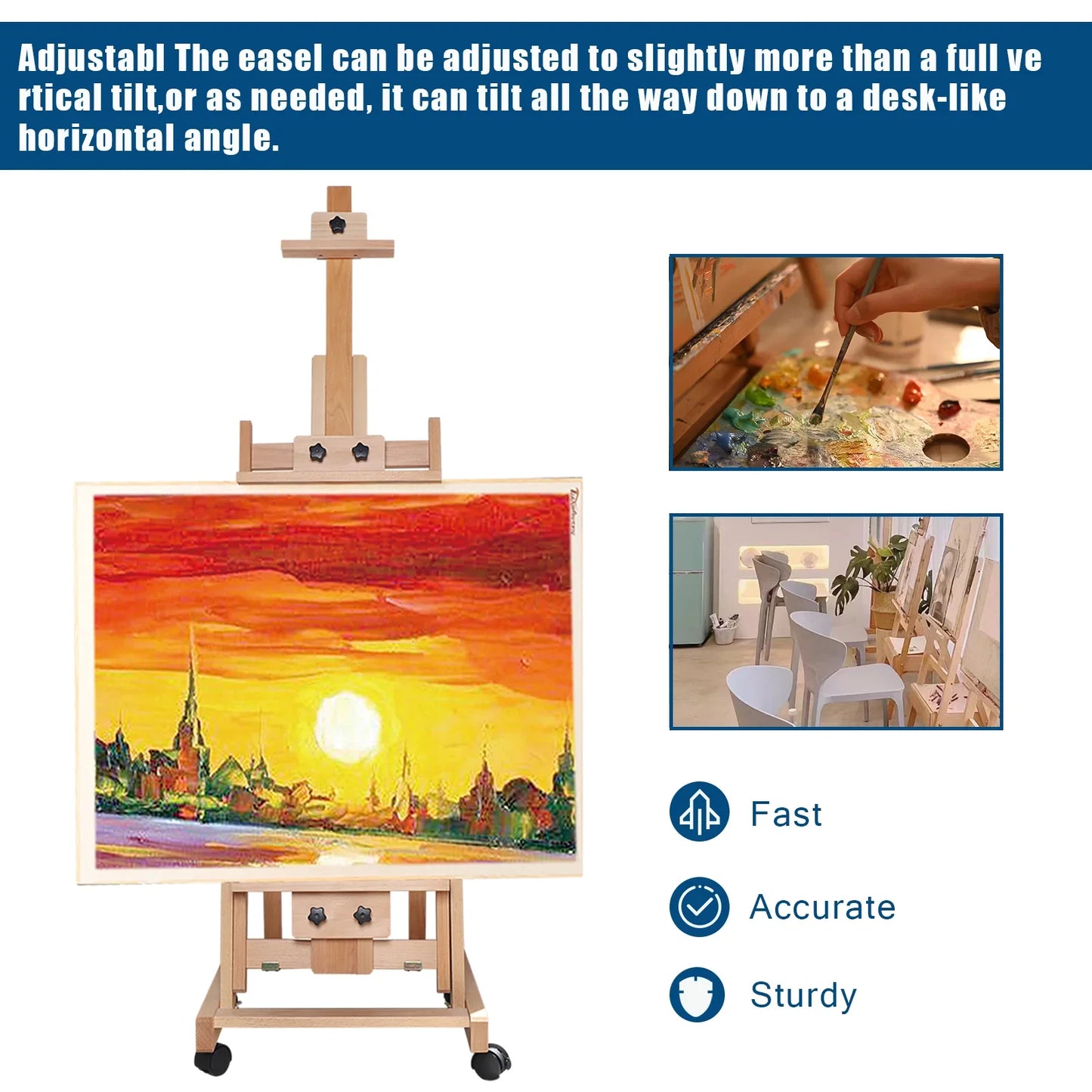 Floor Folding Sketch Easel Dual-Purpose H-Frame Wood Studio