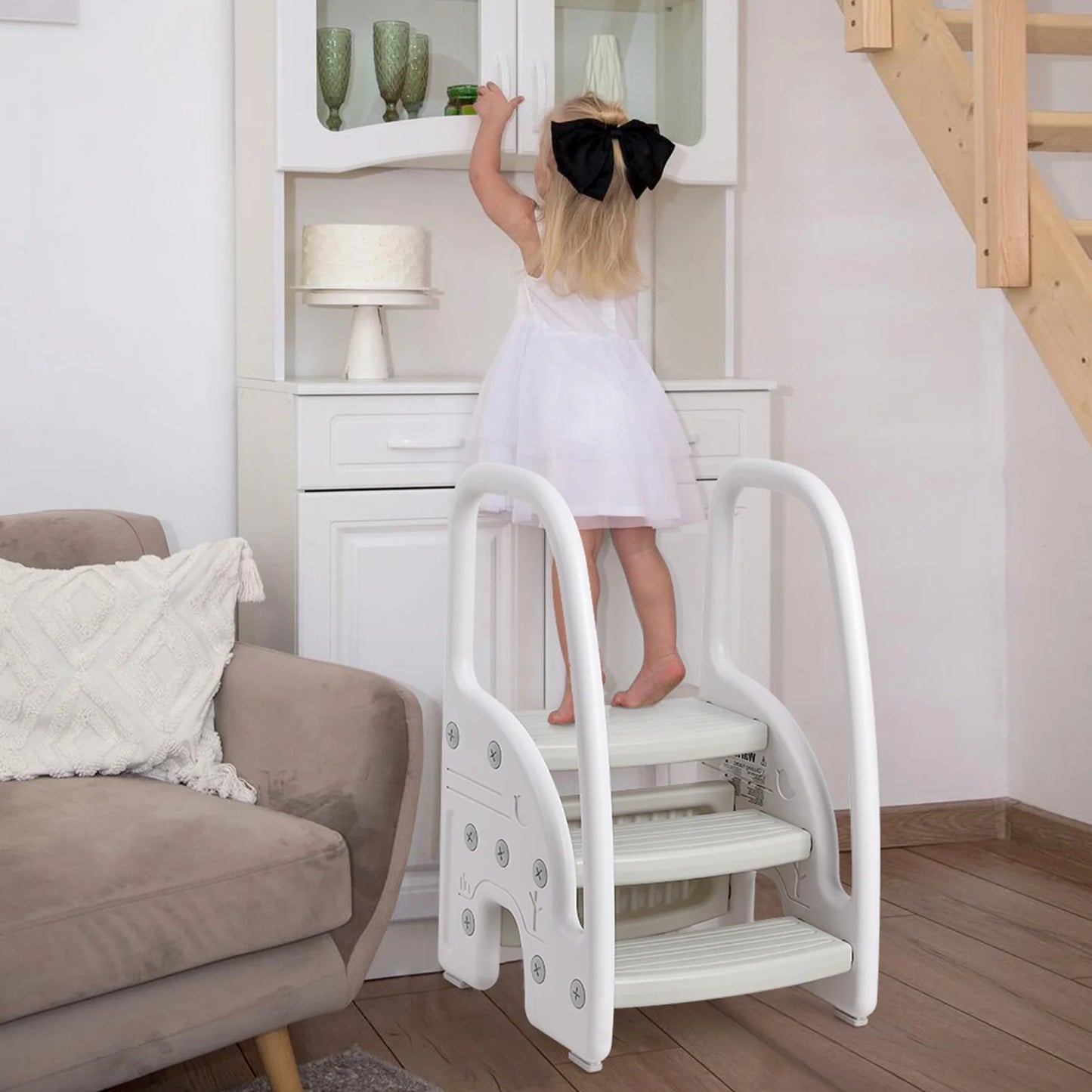 Toddler Step Stool With Handles, 3-Step Plastic Stool For Bathroom