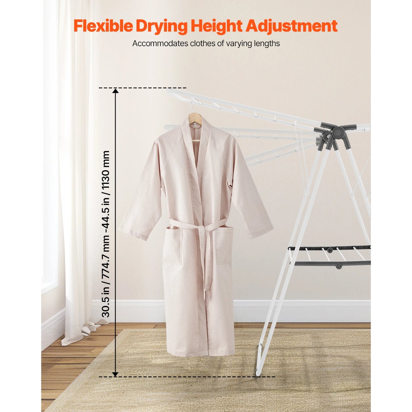 Foldable Iron Clothes Drying Rack With Sock Clips Indoor