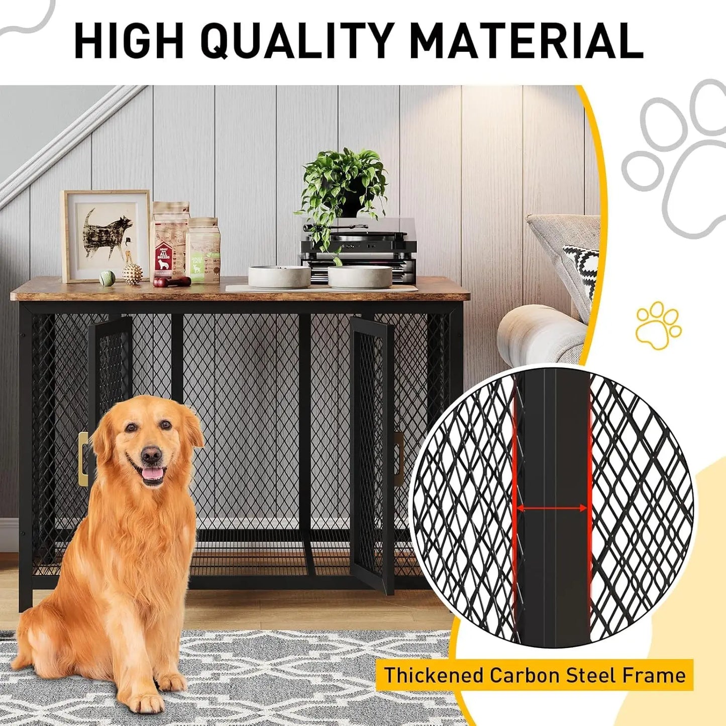 HiMISS Wooden Dog Crate Furniture With Wire Floor And Double Doors