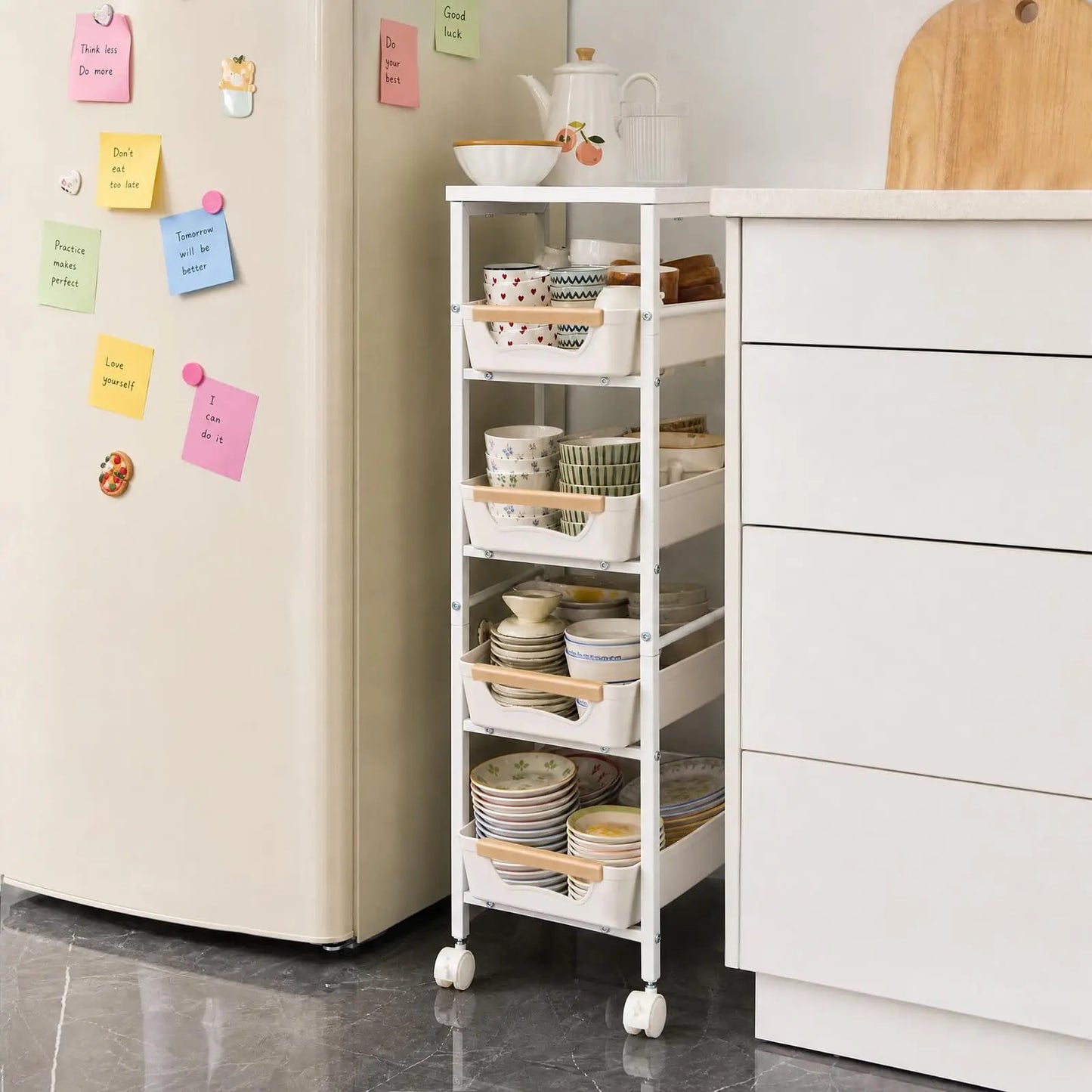 Studyset 5 Tier Rolling Kitchen Cart With Pullout Basket Wheels