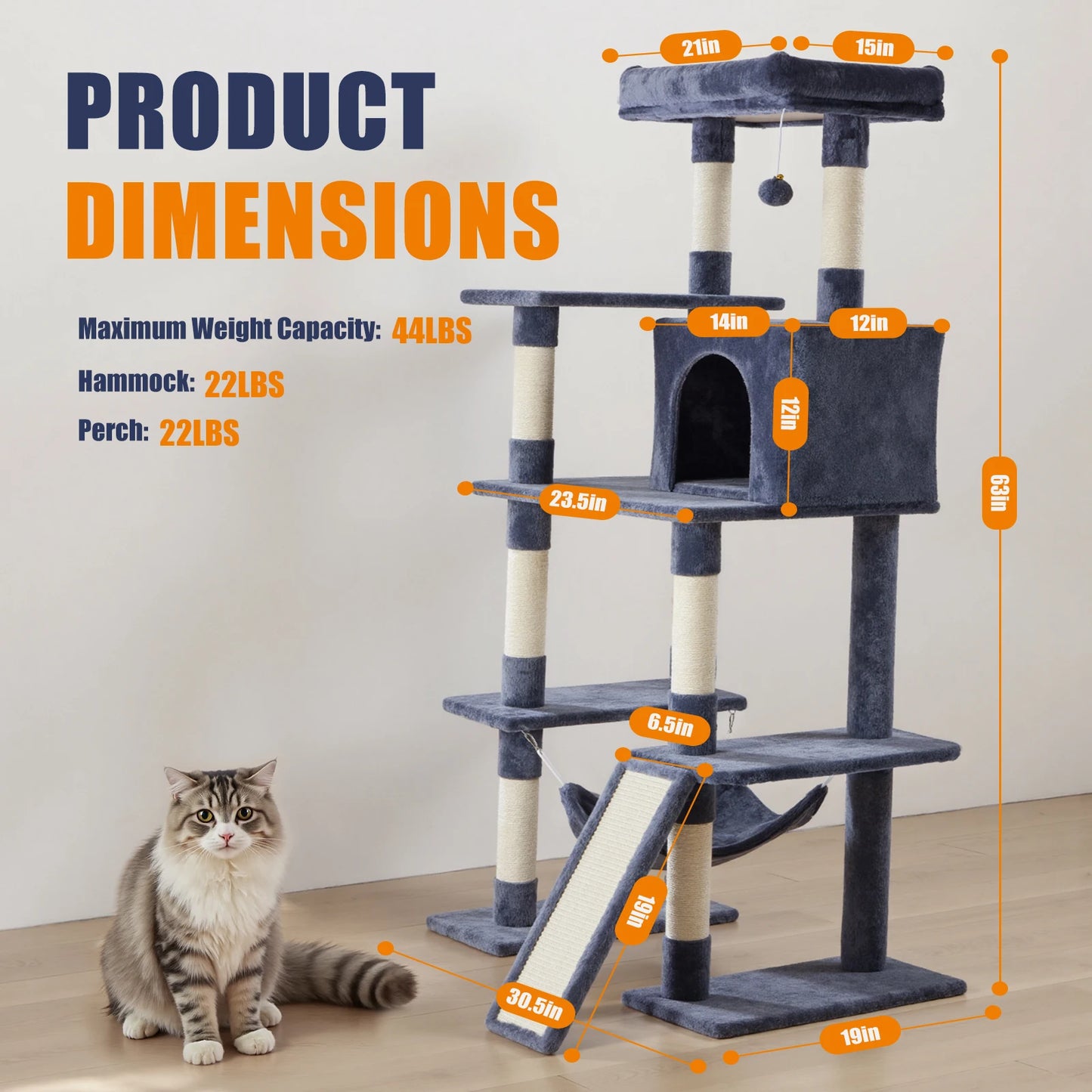 MCQ Cat Tree Tower With Sisal Scratching Posts And Condo