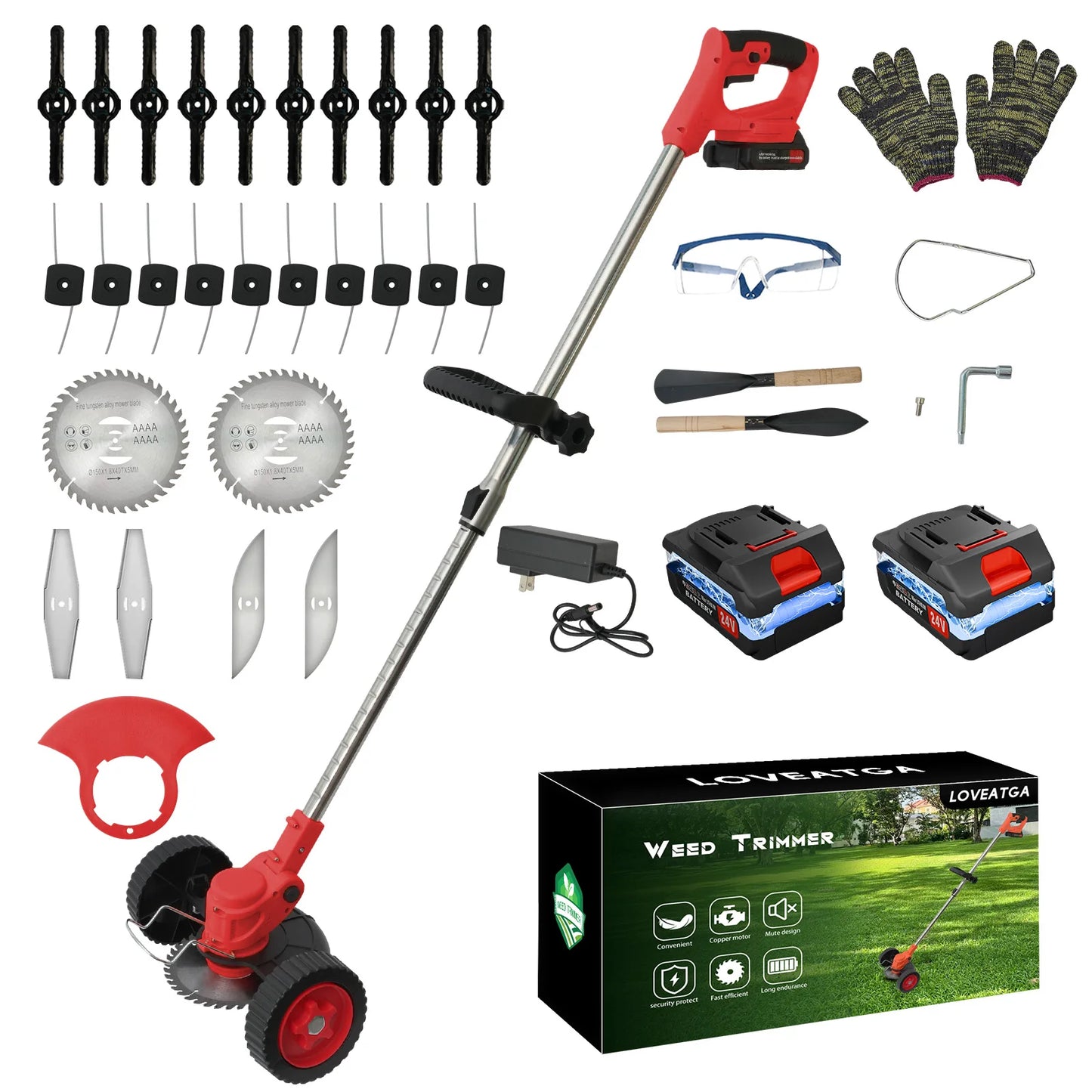21V Cordless Grass Trimmer 3-In-1 With 2x2.0Ah Batteries