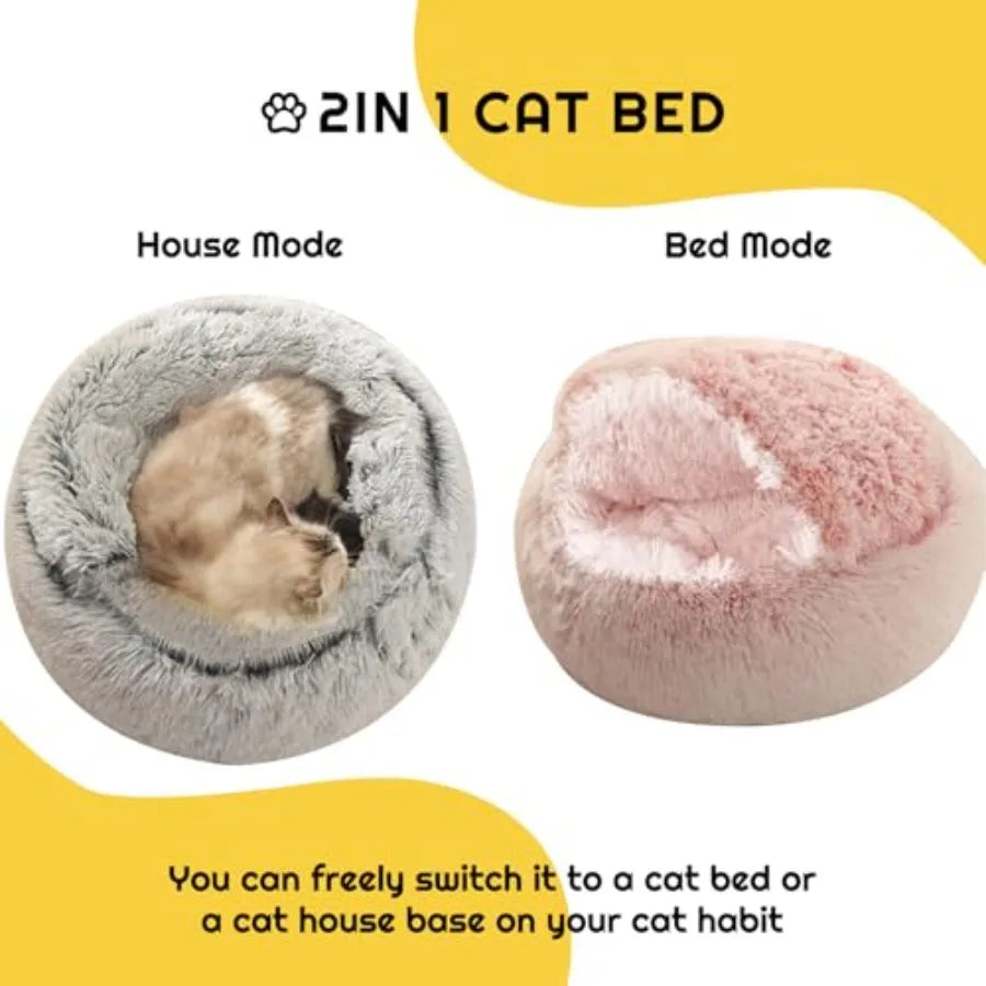 Hooded Cat Cave Bed For Small Pets, Plush Fur Nest