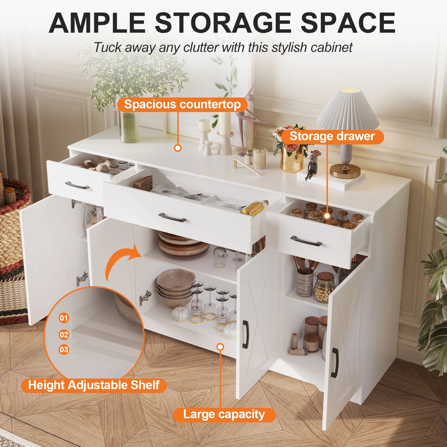 Huisenitre Farmhouse Buffet Cabinet With Coffee Bar Station