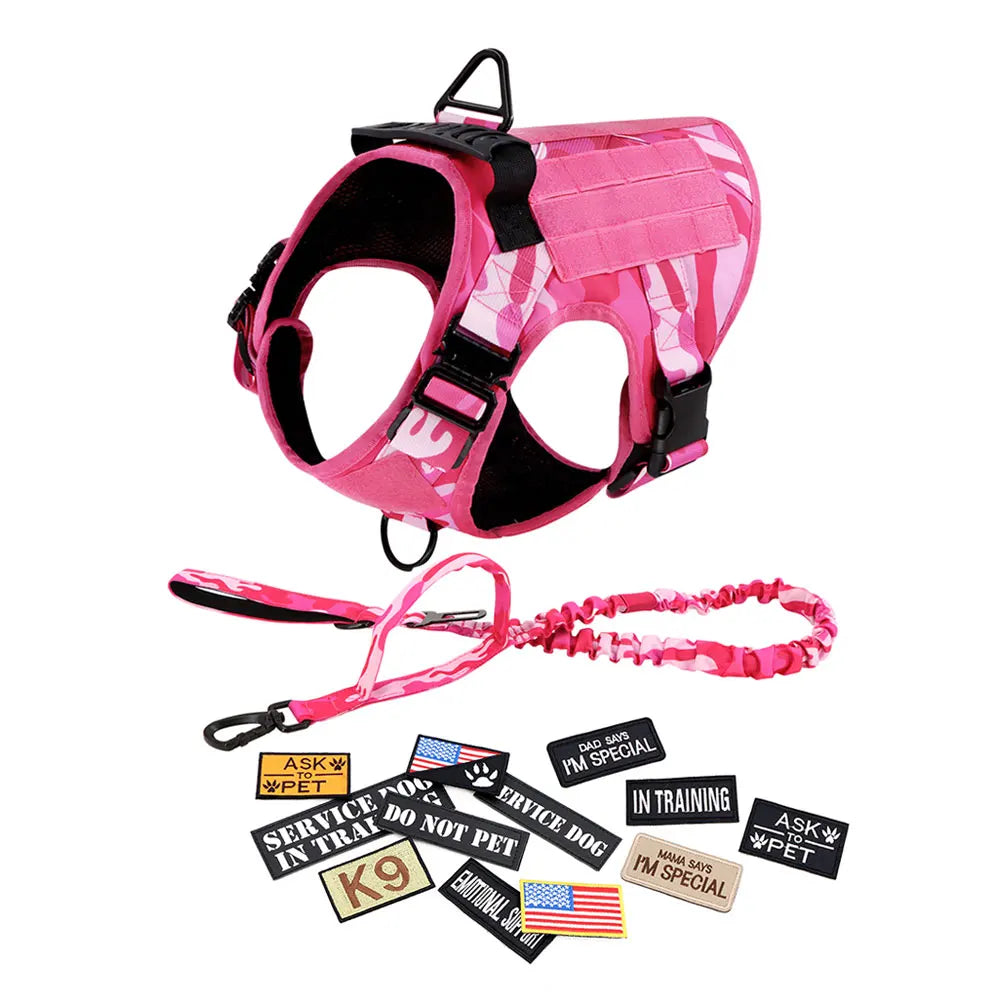 Military Pink Camouflage Dog Harness For Large And Medium Dogs