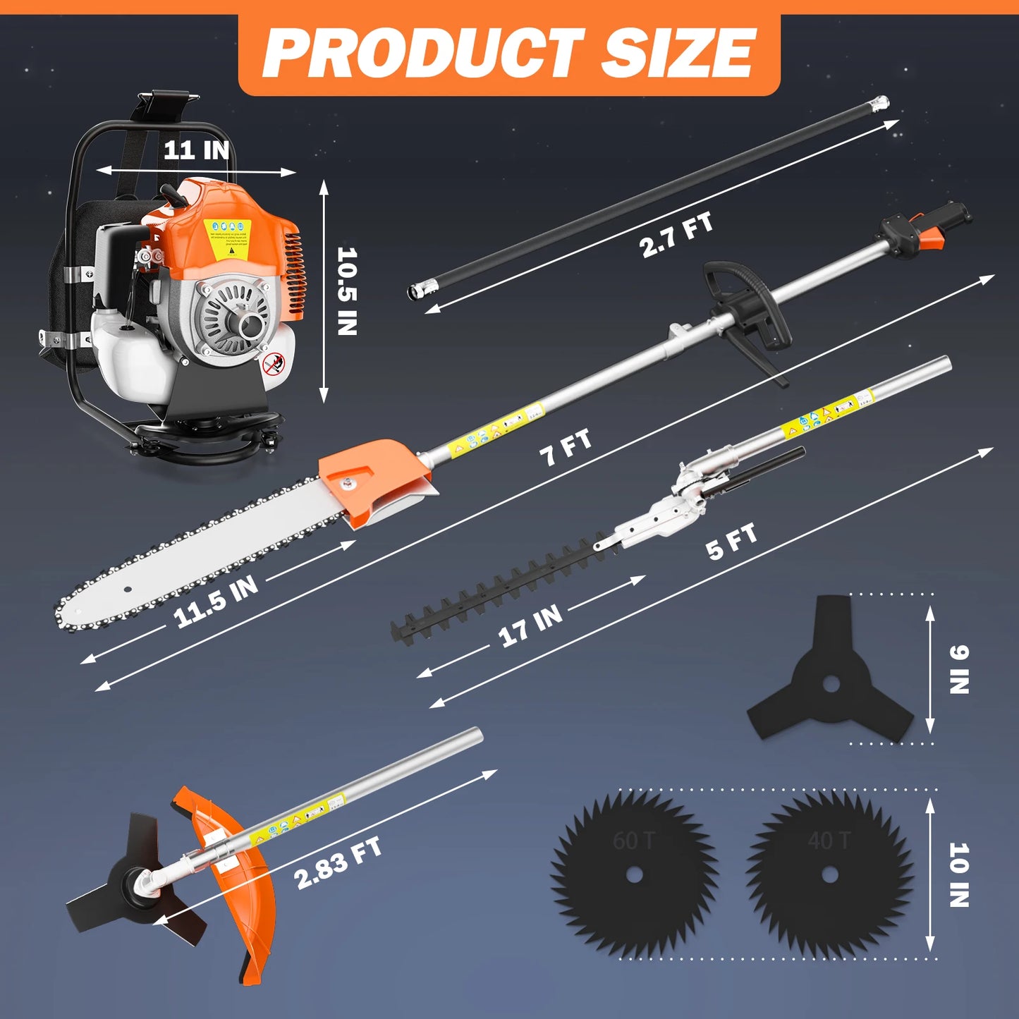Jetting 6 In 1 Gas Powered Weed Wacker With Safety Lock