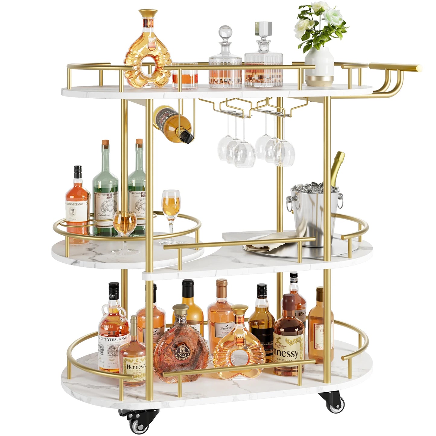 TWISTER.CK Gold Bar Carts 4 Tier Shelves And Wine Rack