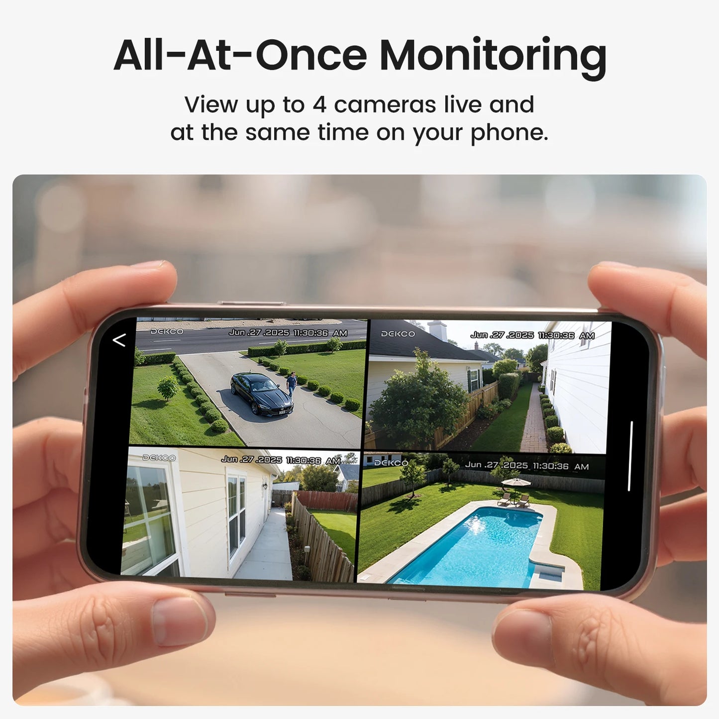 DEKCO 3MP Solar Camera System 4-Camera Wireless Kit 360° PTZ