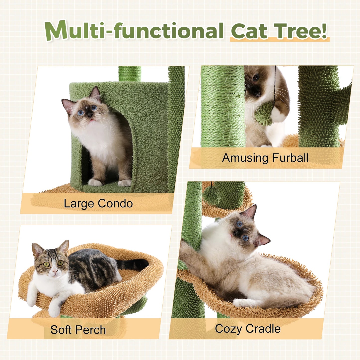 PAWZ Road Cat Tree Cactus Tower With Scratching Post Nest