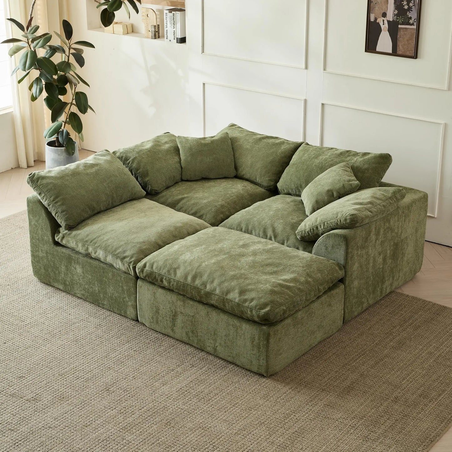 Yeflixvrau Modern Cloud L Shaped Sofa Sectional With Ottoman