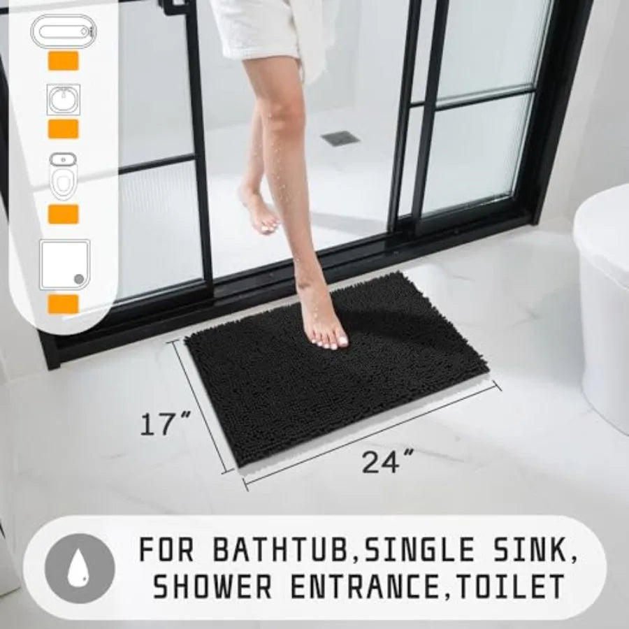 Chenille Bathroom Mat Washable Super Soft Quick Dry Non Slip