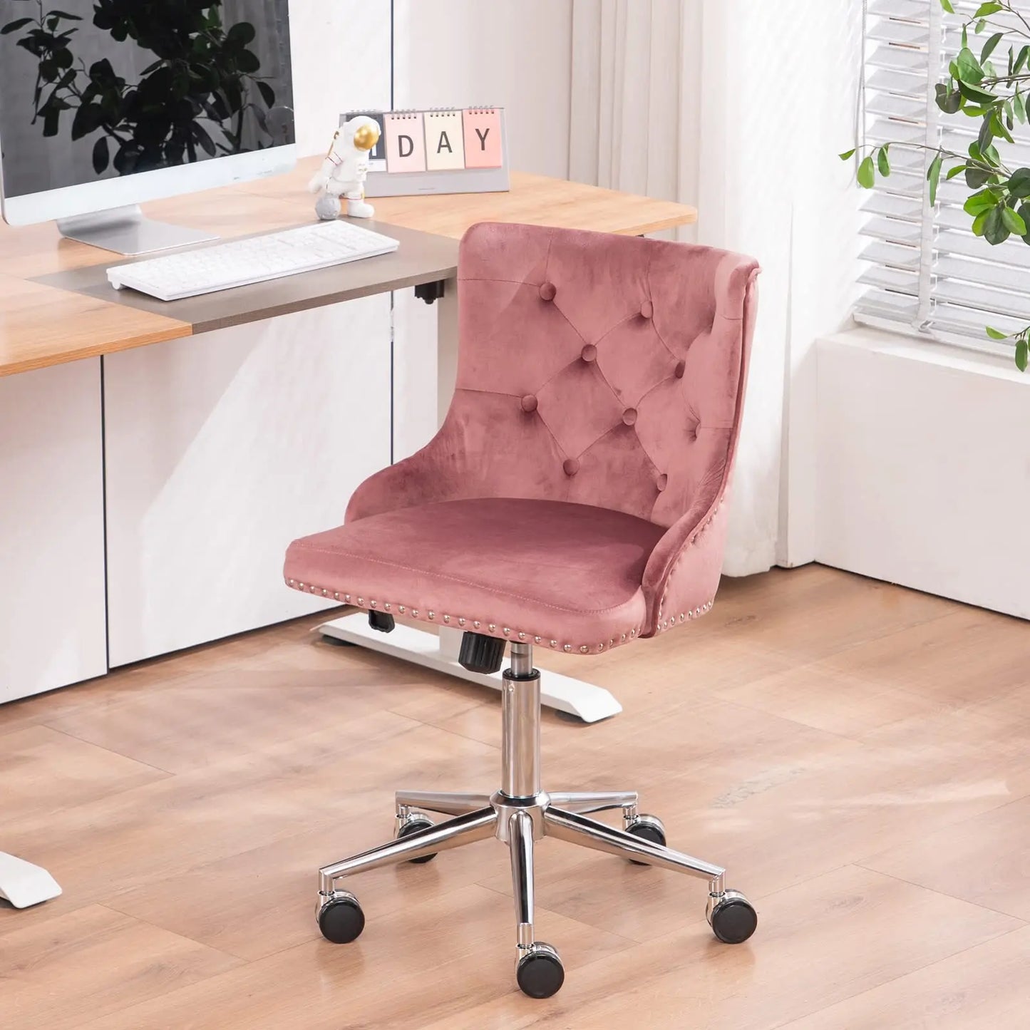 VINGLI Velvet Office Desk Chair With Adjustable Height Metal Base