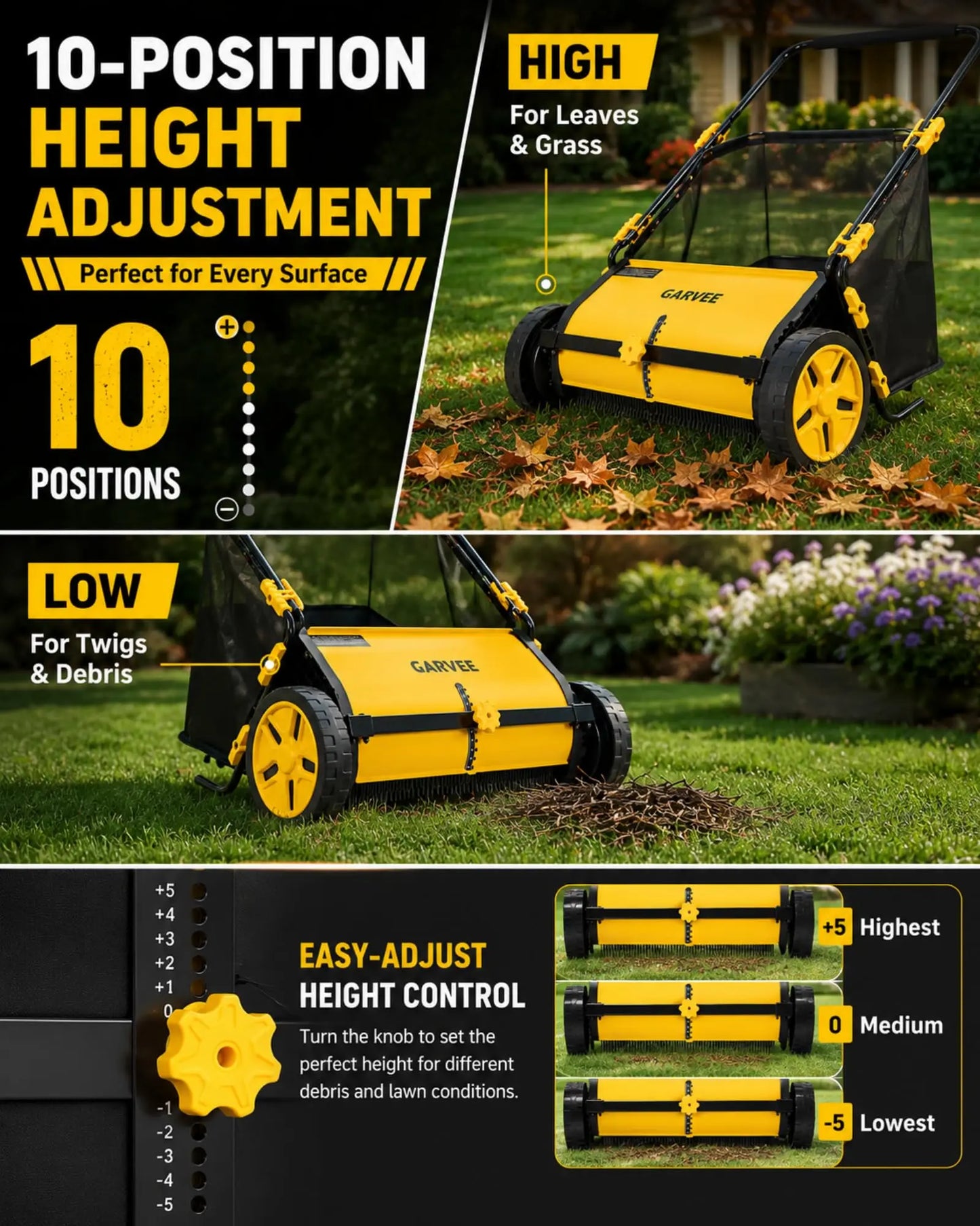 HiMISS Manual Lawn Sweeper With 3.5 Cu Ft Mesh Bag