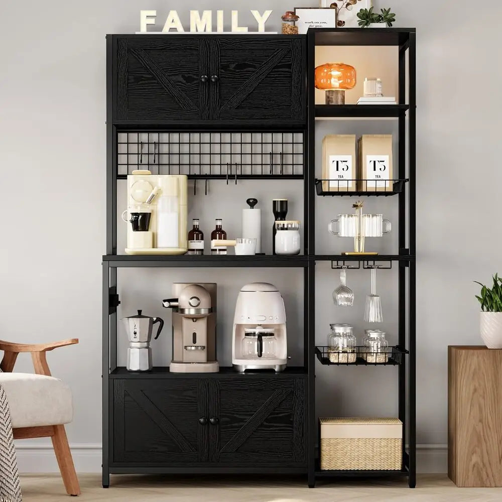 IRONCK Bakers Rack With 2 Storage Cabinets And Power Outlet