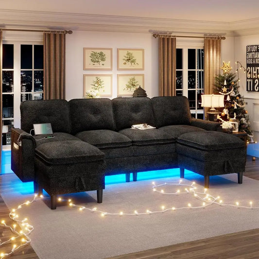 LISM Sectional Couch With Charging Station And Storage Ottoman