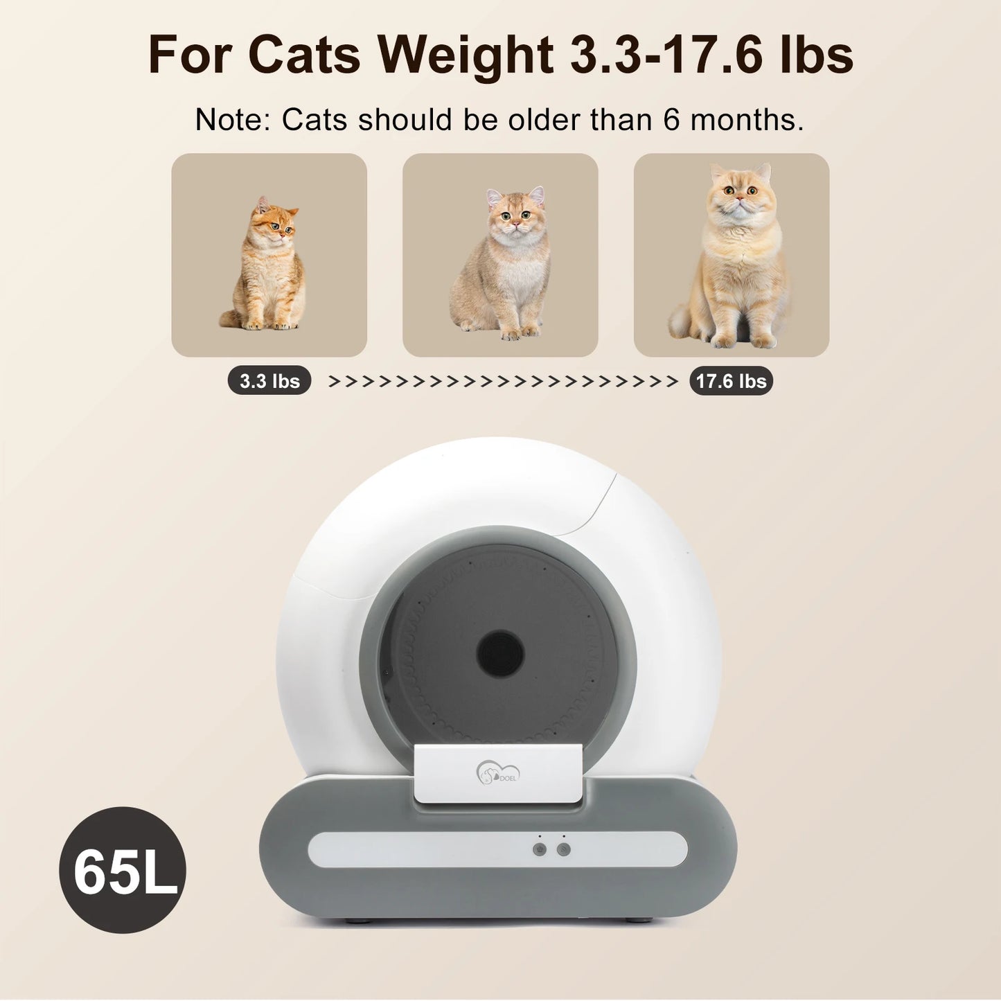 DOEL 65L Self Cleaning Cat Litter Box With App Control