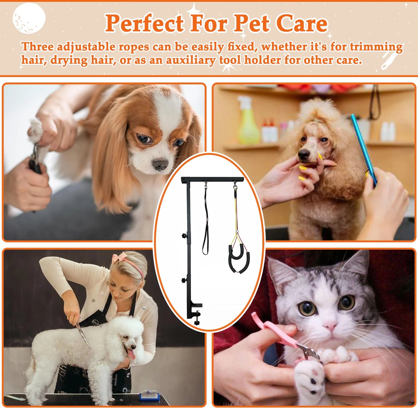 Adjustable Dog Grooming Arm With Clamp And Loops Three Section Haunch Holder