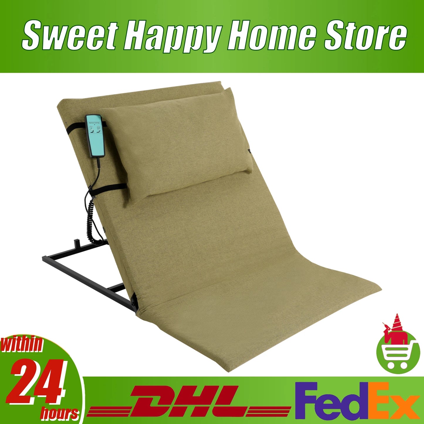 Electric Lifting Backrest With Headrest Cushion Wired Remote For Elderly
