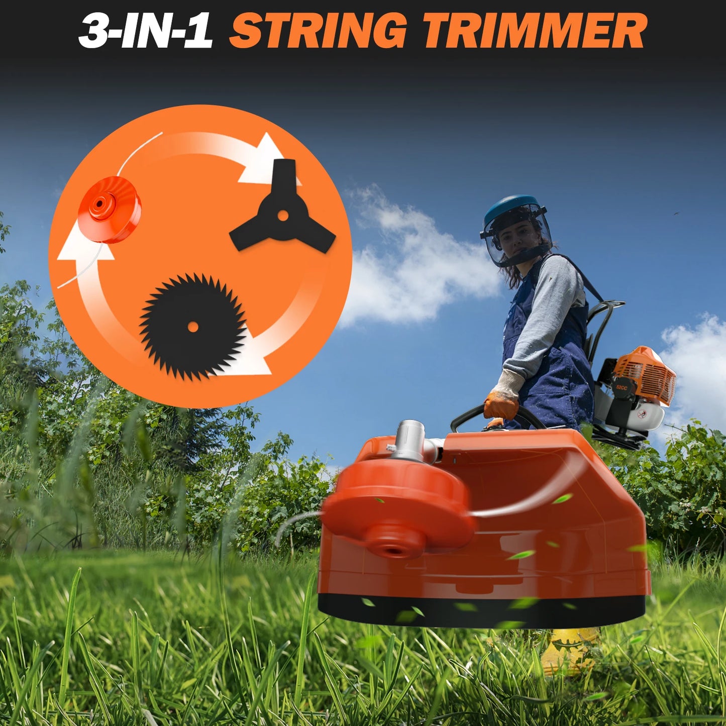 Jetting 6 In 1 Gas Powered Weed Wacker With Safety Lock