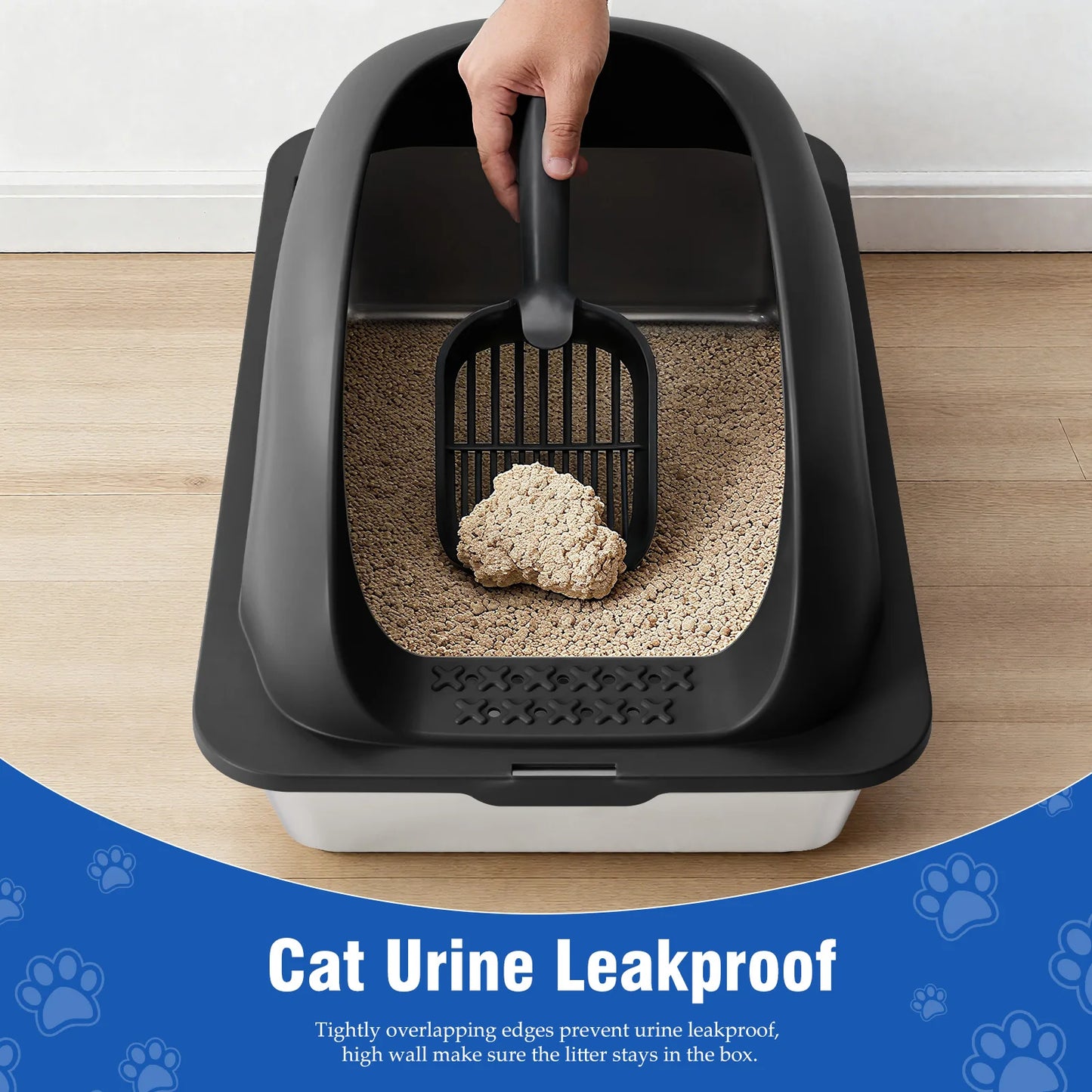 Stainless Steel Cat Litter Box With Lid For Large Cats Scoop Mat Included