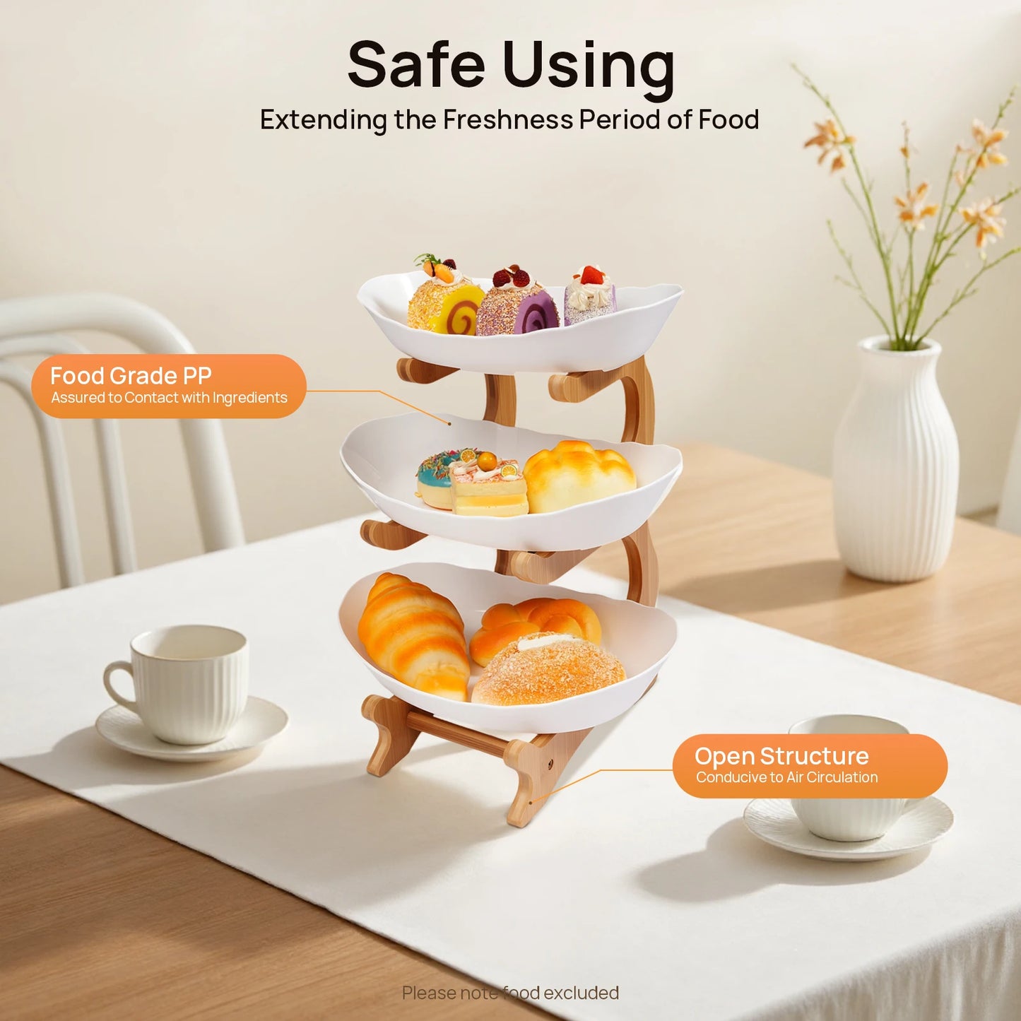 3 Tier Fruit Plate With Bamboo Stand For Party Desserts