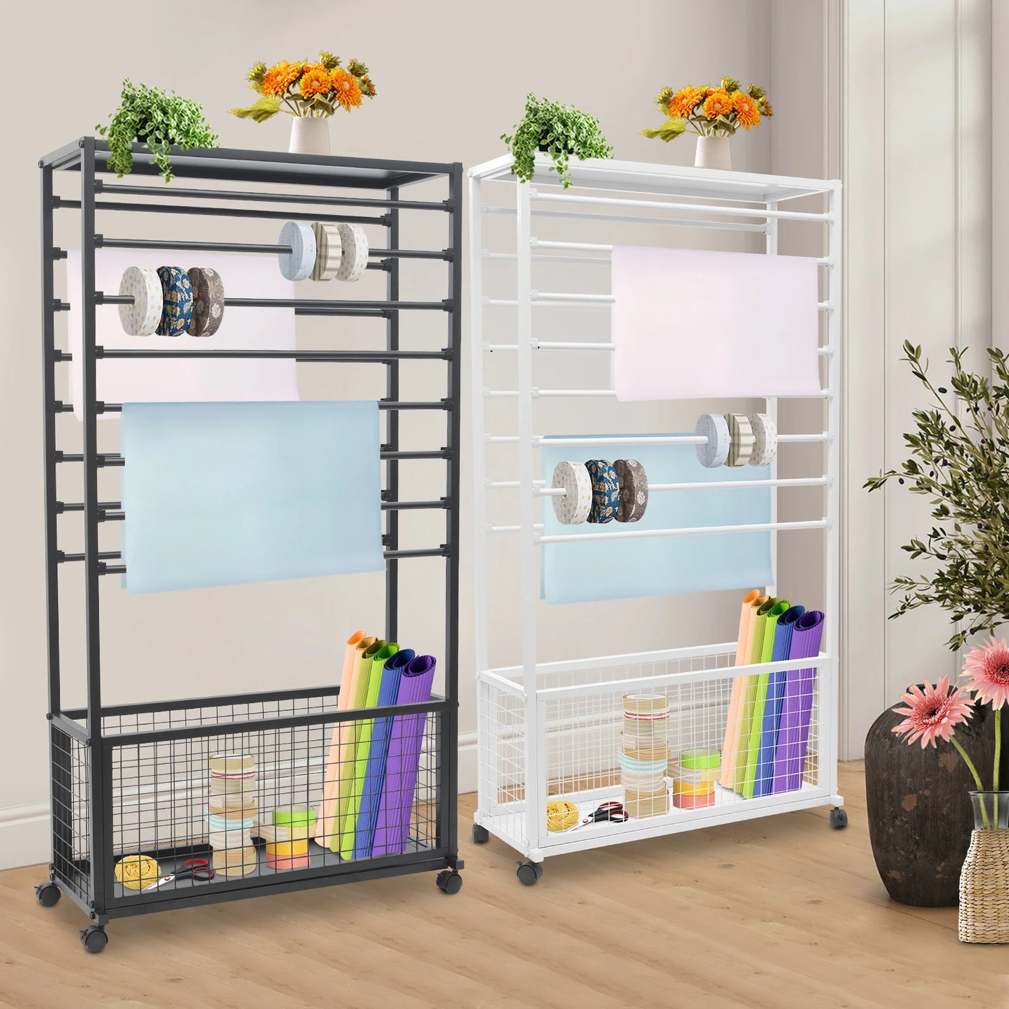Bymaocar Ribbon Iron Holder Organizer Rack With Wheels Free Standing