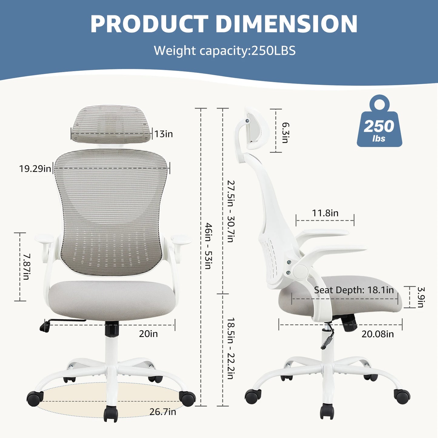 JHK Mesh Ergonomic Office Chair With Adjustable Headrest And Lumbar