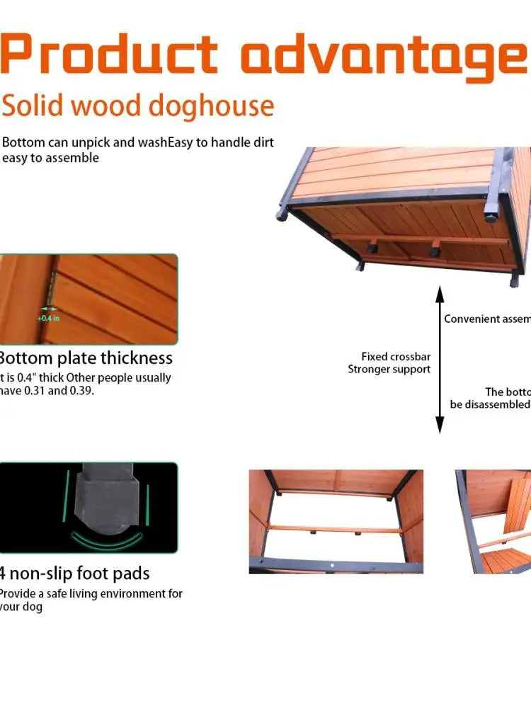 Solid Wood Large Dog House With PVC Roof Weatherproof