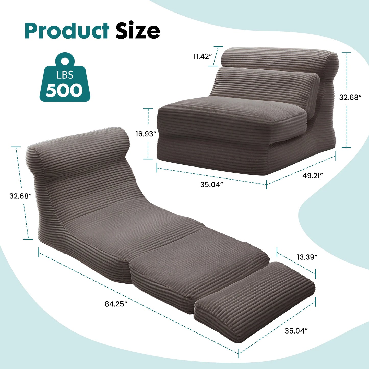 JHK Ergonomic Folding Sofa Bed With Back Lumbar Support